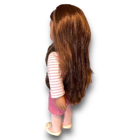 Sienna 18" Doll With Long Brown Hair Wearing Pink Skirt & Faux Fur Vest - Picture 9 of 15